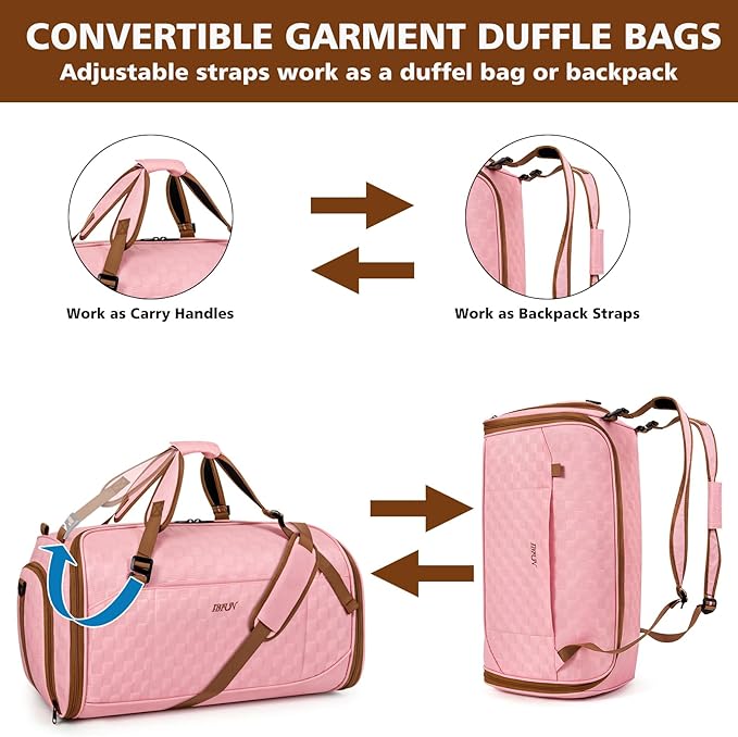 Convertible Garment Bags for Travel - Carry on Garment Duffle Bag with Backpack Straps for Men Women, 4 in 1 Large Travel Duffel Bags with Shoes Compartment Hanging Suit Dress Weekender Bag 3pcs Set