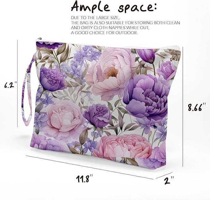 Fokongna Floral Print Wet Bag, Small Portable Waterproof Multi-Functional Organizer for Women, Ideal for Daily, Beach & Travel, Lilac & Pink Orchid Elegance