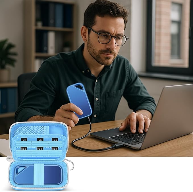 PAIYULE SSD Case for SanDisk Extreme Portable SSD Old & New Model and Extreme PRO,Hard Shell Protective Storage Bag, Fits 1TB 2TB 4TB 8TB External Solid State Drive for Travel(Lightblue)