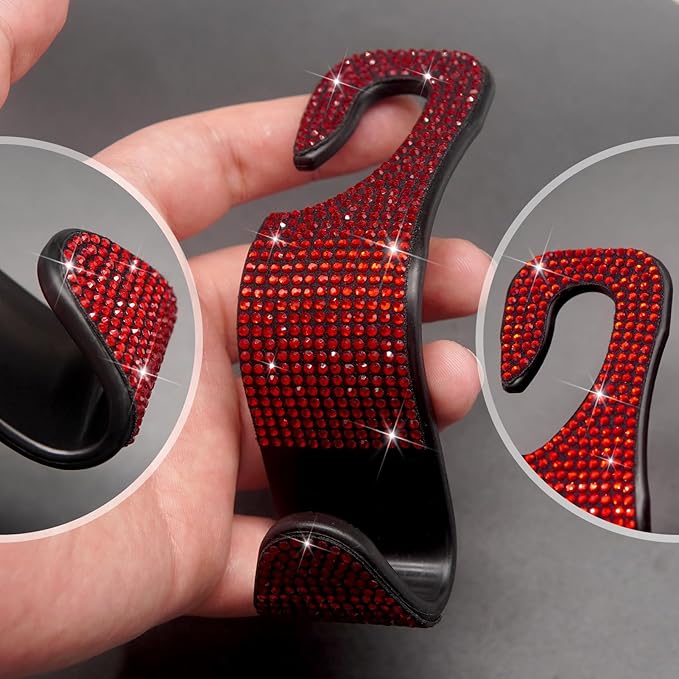 4 Packs Car Purse Hook, Bling Seat Headrest Bag Holder Hanger for Car, Easy Install Car Organizer Accessories Gift for Women (red)