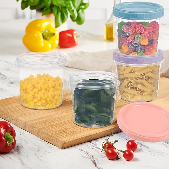Yomarket 24pcs 16 oz Plastic Deli Containers with Screw Lids, Small Freezer Container Reusable 2 Cup Food Storage Container with Pen & Brush for Snack Salad Fruit, Microwave & Dishwasher Safe BPA Free