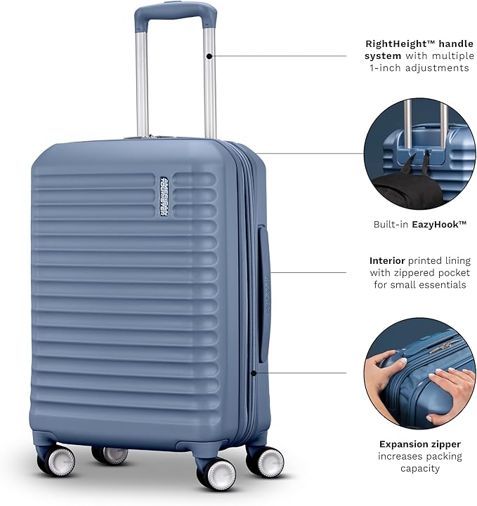 American Tourister Stratum 3.0 Medium 24-Inch Spinner, Airline Approved, Durable Hardside Luggage, Expands 1.5", RightHeight™ Adjustable Handle, Black