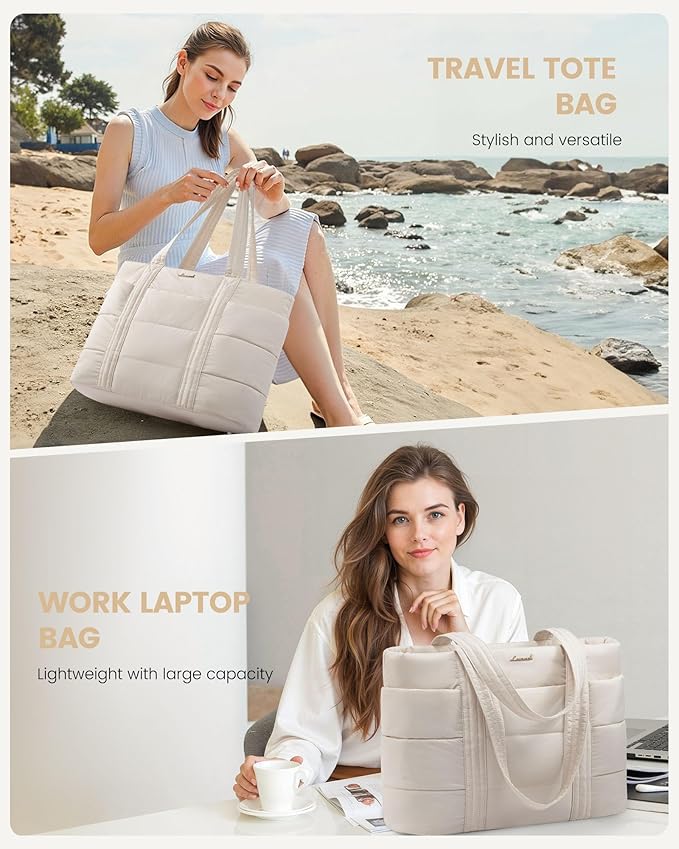 LOVEVOOK Tote Bag for Women, Large Puffer Work Tote Laptop Bag, Lightweight Travel Tote Bag with Zipper Gifts for Women