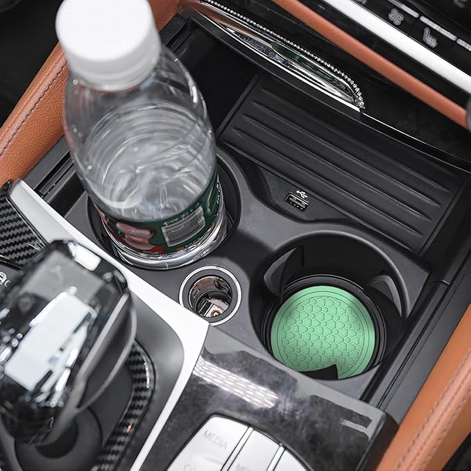 Mandark 2PCS Car Cup Holder Coasters, 2.75 Inch Non-Slip Insert Water Bottle Holder Pads, Dustproof Automotive Interior Accessories Mat, Universal for Vehicles, Trucks, RVs and More(Light Green)