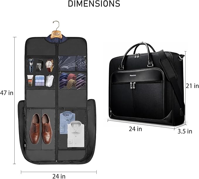 Noozion Garment Bag for Travel, Large Carry On Suit Bag for Business Up to 4 Suits, Wrinkle Free Garment Bag for Hanging Clothes with Shoulder Strap, Laptop Compartment, and Wet-Dry Pocket