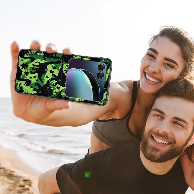 for Motorola Moto Razr Plus 2024 Case,for Moto Razr 50 Ultra Case Cute Slim Hard PC Thin Anti-Scratches Shockproof Protective Phone Cover for Motorola 50 Ultra,Green Black Dinosaur