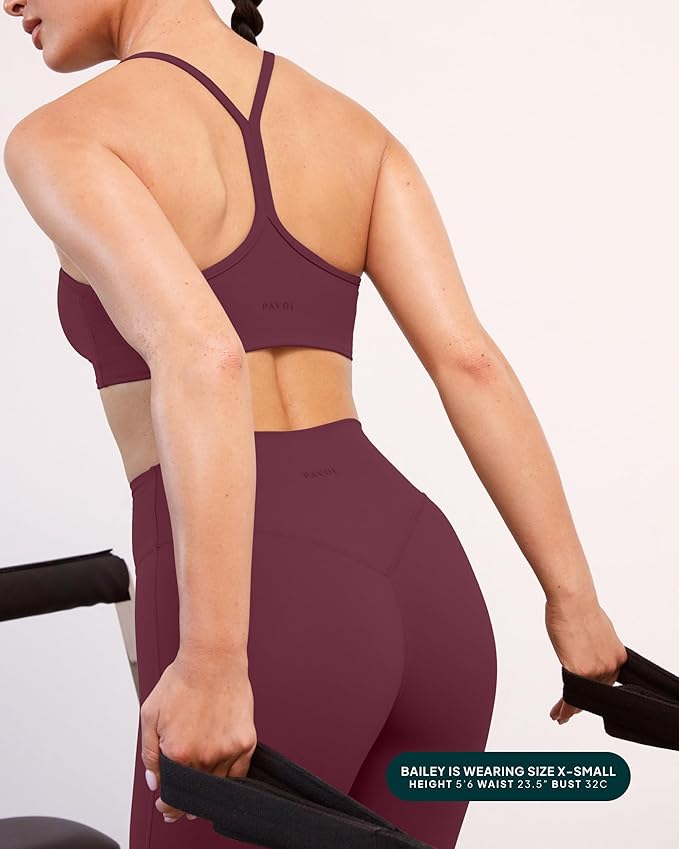 PAVOI ACTIVE Yoga Racerback Bras for Women - Buttery Soft Low Support Scoop Neck Y-Back Thin Strap Sports Bra - FlexFlow