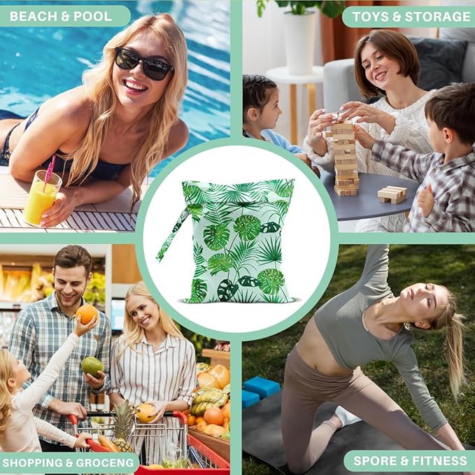 Palm Leaf Wet Dry Bags for Diaper Waterproof Swimsuit Washable Reusable Bag for Beach Diapers Dirty Yoga Gym Clothes Plant Gifts for Men Friend Women