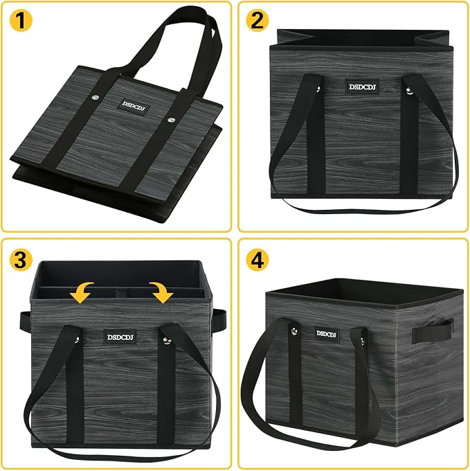 Reusable Grocery Bags - Heavy Duty Reusable Shopping Bags with Hard Bottom & Long Handles, Foldable Large Utility Tote Bag with Box Shape to Stand Up - for Kitchen, Picnic, 3 Pack, Grey