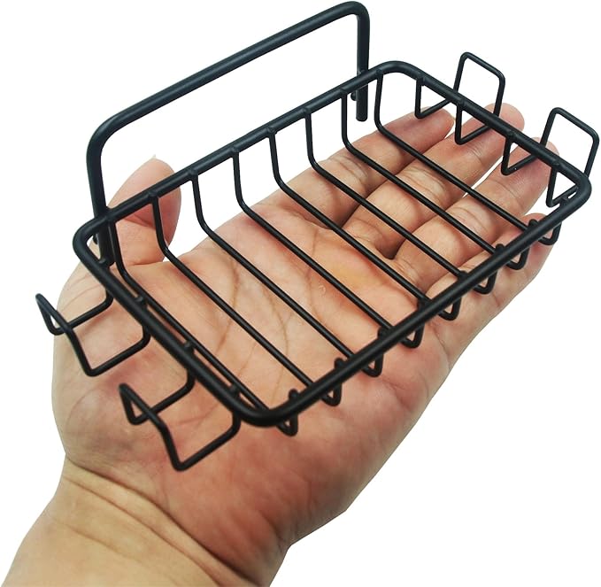 2 Pack Soap Dish for Shower Wall, Stainless Steel Soap Holder with 4 Hocks for Bathroom (Black)