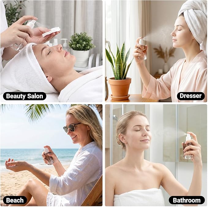 Segbeauty 1oz Fine Mist Glass Spray Bottles Refillable Perfume Atomizer, 4pcs Square Black Travel Size Empty Bottle Sprayer with Round Cap, 30ml Perfume Travel Bottle Cosmetic Liquids Containers