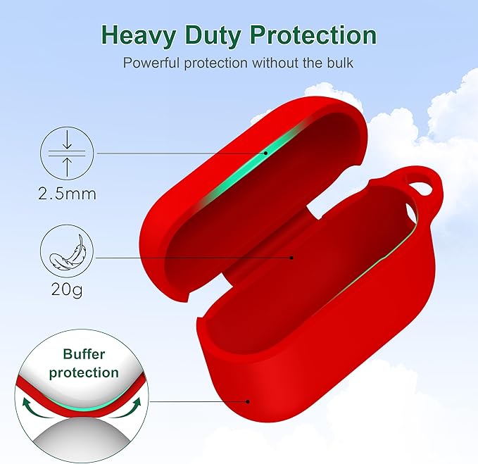 R-fun for AirPods Pro 3 Case (2025), Soft Silicone Protective Case Cover Compatible with Apple AirPods Pro 3rd Generation (USB-C Cable) for Women Men with Cleaning Kit and Keychain, Red