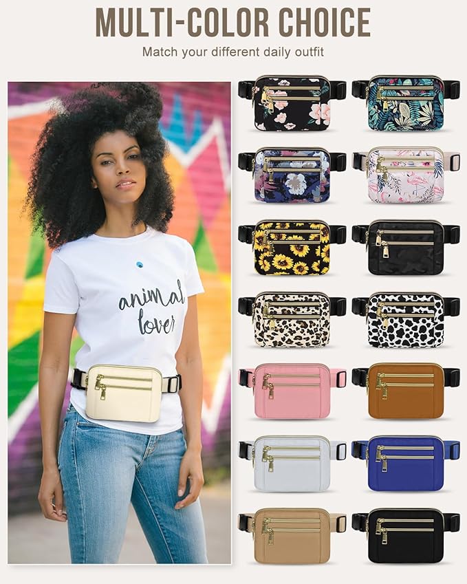 Capolo Fanny Packs for Women Fashion Waist Packs Bag with Adjustable Strap and 4 Zipper Pockets Waterproof Everywhere Crossbody Belt Bag for Workout Running Travelling(Ivory)