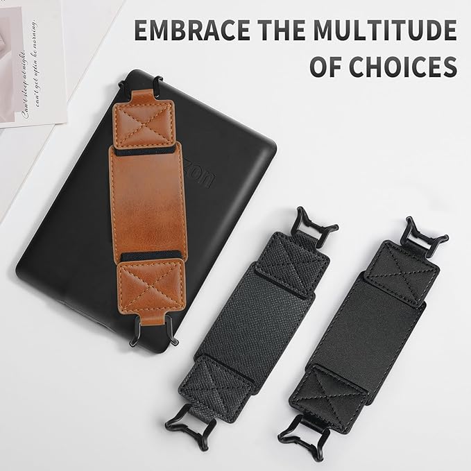MoKo 2 Pack Security Hand Strap for 6-8" eReaders Fire Tablet -Kindle/Kobo/Voyaga/Lenovo/Sony E-Book Tablet, High-Elasticity Versatile Hand Strap Lightweight Finger Grip Holder, Black Crosshair+Brown