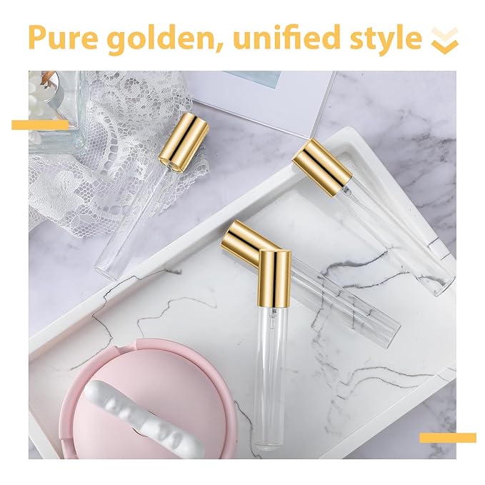 Yinder 50 Pcs 15ml Travel Spray Bottle Refillable Perfume Atomizer Bulk Glass Mini Cologne Perfume Bottles Empty Fine Mist Portable Small Sample Containers(Gold)