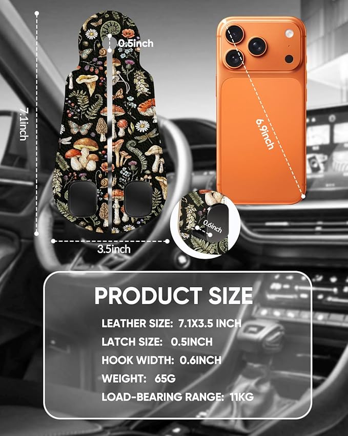 WOCOCN Purse Holder for Car, 2 Pack Heavy Duty Purse Hanger for Car, PU Leather Car Seat Hooks for Purses and Bags, Cute Mushrooms Headrest Organizer for Handbags & Backpacks