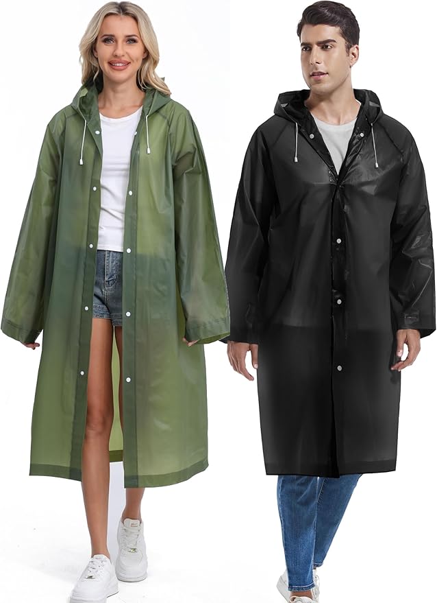 2PCS Rain Ponchos for Adults Reusable Rain Coats for Adults Rain Jackets Raincoats for Men Women