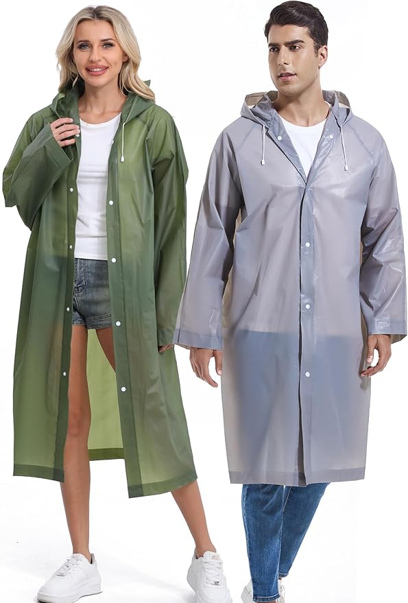 2PCS Rain Ponchos for Adults Reusable Rain Coats for Adults Rain Jackets Raincoats for Men Women