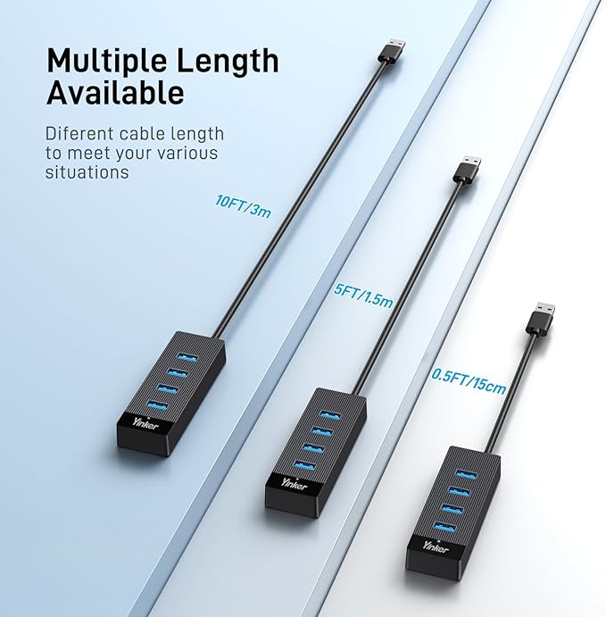 USB 3.0 Hub Ultra-Short Cable 0.5FT, 4 Port USB Dock Extension 5Gbps Data Hub Port Expander for Desktop PC Laptop Mac Windows