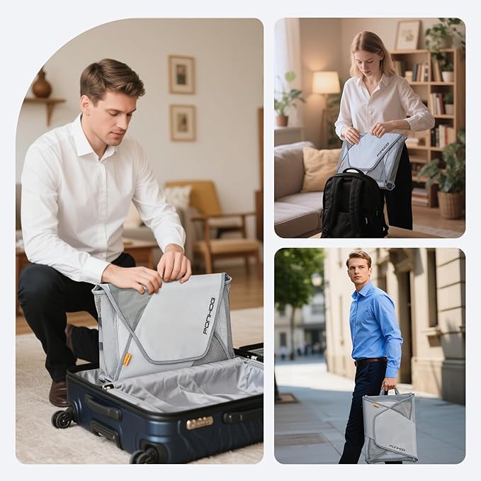 Ponhog Garment Folder 2 PCS - Original Garment Packing Folder Premium Travel Garment Bag Foldable Clothes Shirt Bags Luggage Accessory with Wrinkle-Free Folding Board and Compression Wings Grey