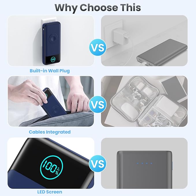 Portable Charger for iPhone with Built-in Cables and AC Wall Plug,26800mah Fast Charging USB C Power Bank,25W PD Travel Essential Battery Pack for iPhone 17/16/15/14/13,Galaxy,Apple Watch (Blue)