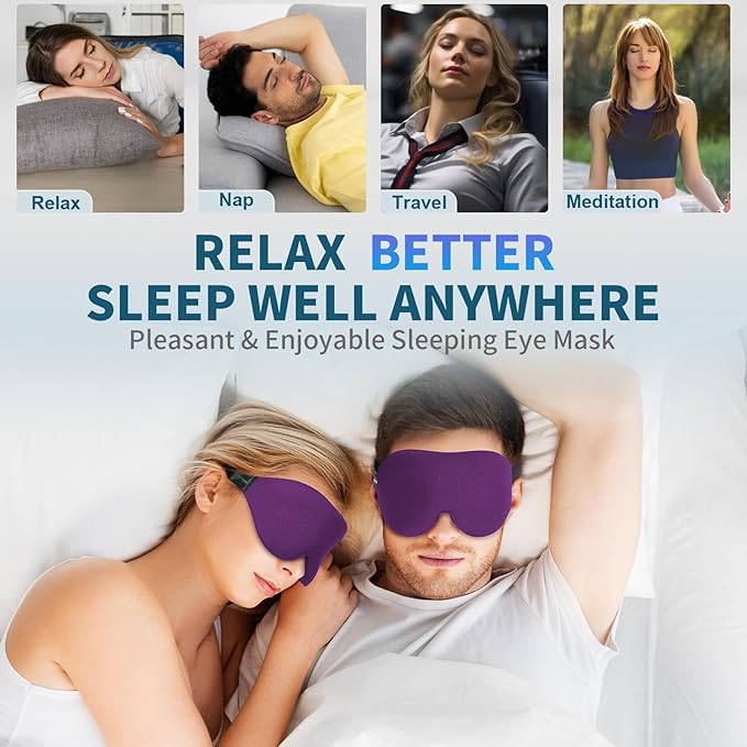 ZGGCD Sleep Mask for Side Sleeper, Light Blocking Sleeping Eye Mask for Women Men, 3D Contoured Cup Night Blindfold, Luxury Eye Cover Eyeshade with Adjustable Strap for Travel, Nap, Purple