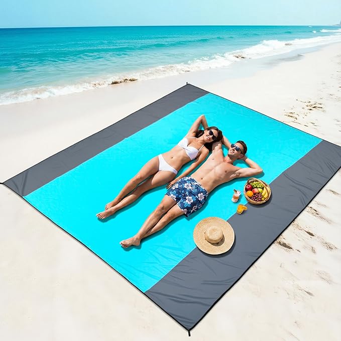 WIWIGO Beach Blanket Waterproof Sandproof Beach Mat 79" X 83"/10'x9'for 2-8 Adults Quick Drying Outdoor Picnic Mat Beach Accessories for Travel, Camping, Hiking