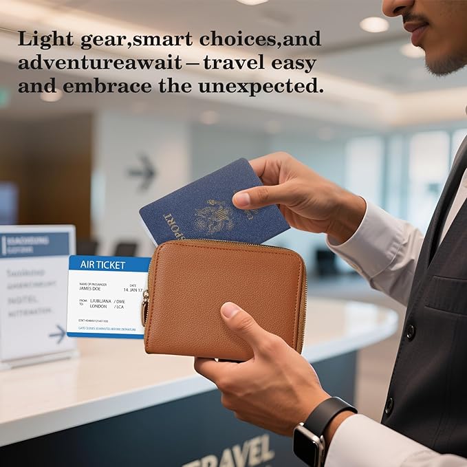 CoBak Passport Holder Cover with Safe Zipper Closure, Premium Passport Wallet for Travel, RFID Blocking Card Case, Waterproof Travel Accessories for Man, Pebbled Brown