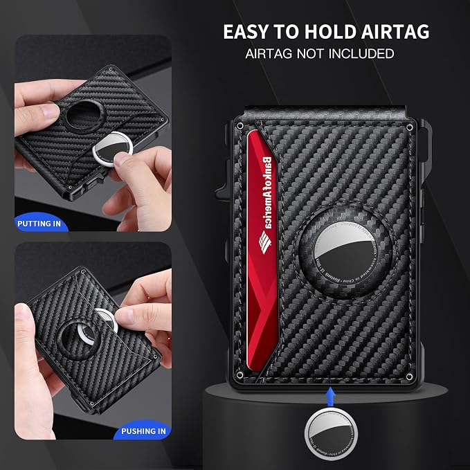 Airtag Wallet for Men, Mens Smart Wallet for Air Tag RFID Blocking, Minimalist Bifold Pop Up Aluminum Credit Card Case Holder 12+ Cards with ID Window, Gift for Men, No Airtag Included (Carbon Orange)