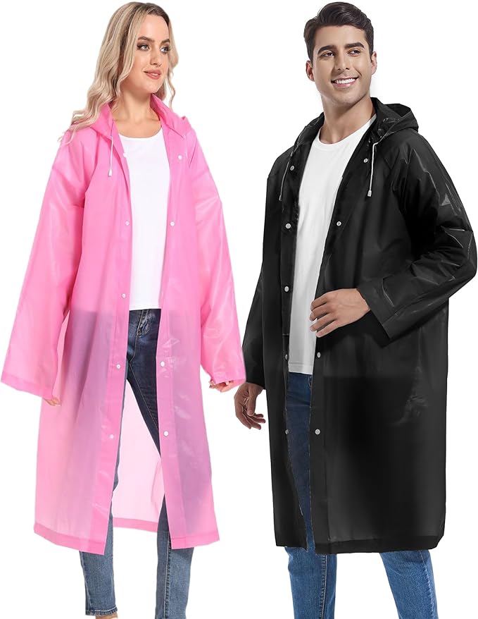 2PCS Rain Ponchos for Adults Reusable Rain Coats for Adults Rain Jackets Raincoats for Men Women