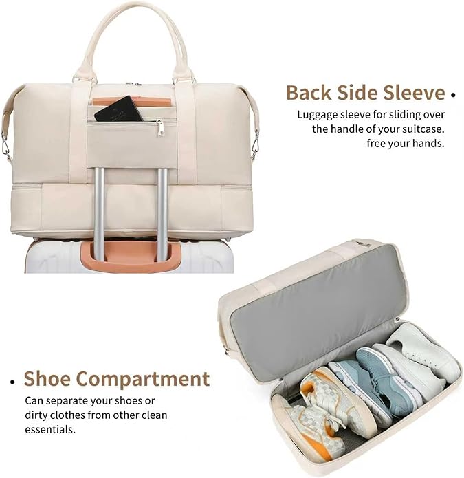 Women's Weekender bag Travel Duffel Bag with Shoe Compartment 21-inch Airline-Approved Carry-On, 2-Piece Overnight Bag Set Personal Item Luggage