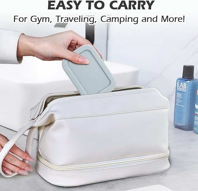 AIDIMMING Leak Proof Silicone Travel Soap Case with Drain Pad, Compact Bar Soap Container with Lid, Portable Soap Holder for Standard Bar Soap & Handmade Soap, Travel Camping Gym (Light Gray)