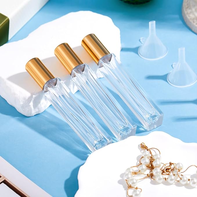Domensi 40 Pcs 10/15/20/30 ml Perfume Travel Refillable Glass Bottles Spray Bottle Perfume Atomizer for Cologne Dispenser Leak-proof Fragrance Bottles Atomizer Pump Kit (10 ml,Gold)