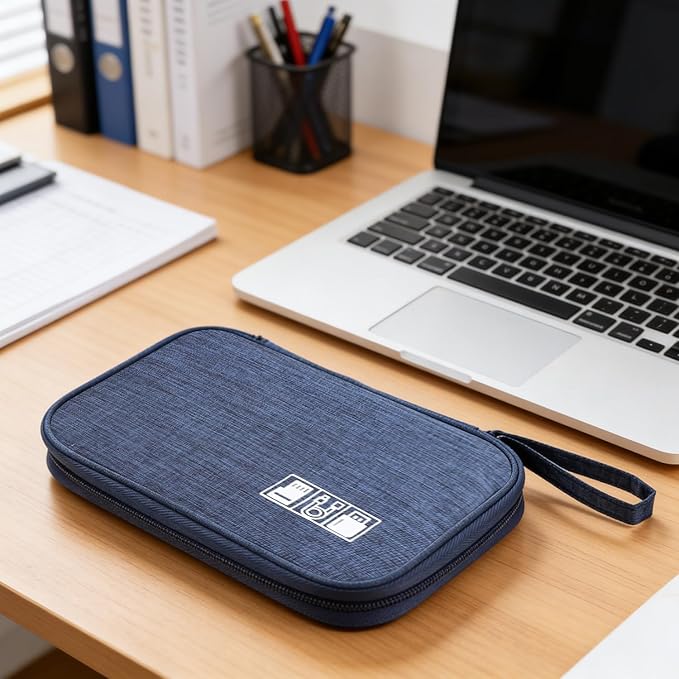 Yamrots Travel Cable Organizer, Electronic Organizer Travel Case, Portable Storage Bag for SD Card, Charger, Power Bank, Earphone (Navy blue)