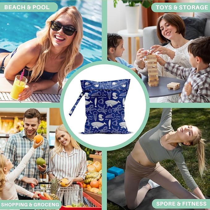 Whale Wet Dry Bags for Diaper Waterproof Swimsuit Washable Reusable Bag for Beach Diapers Dirty Yoga Gym Clothes Plant Gifts for Men Baby Friend Women