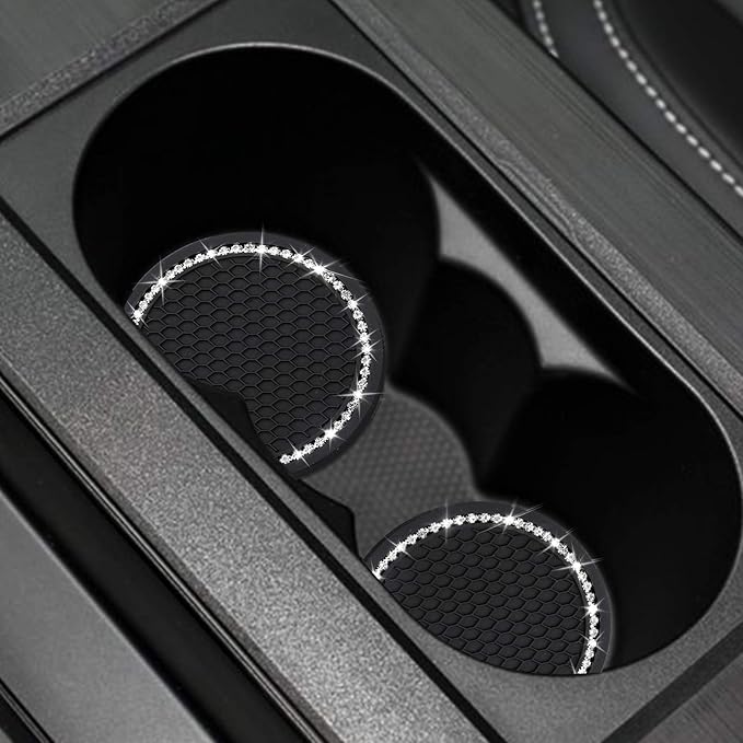 4PCS Bling Coasters, Crystal Car Cup Coaster, Rhinestone Universal Vehicle Anti Slip Coaster, Suitable for Most Car Interior, Black