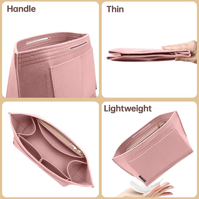 OPPOSHE Purse Organizer Insert for Longchamp Le Pliage, Premium Felt Long Champ Bag Handbag Women, Tote Organizer Insert with 6 Compartments (Small, Pink)