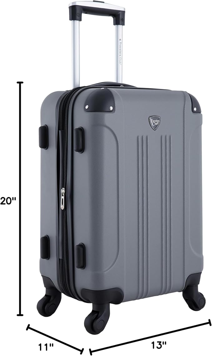 Travelers Club Chicago Hardside Expandable Spinner Luggage, Charcoal, 20"(22in with wheels) Carry-On