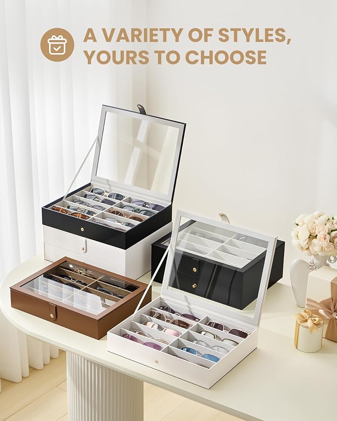 Lolalet 10/20 Slots Sunglasses Organizer Box, Eyeglasses Eyewear Holder Case for Multi Pairs Collection