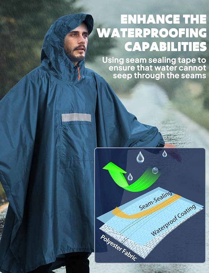ANYOO Hooded Rain Poncho for Adults Waterproof Lightweight Rain Coat for Men Women Reusable Rain Jacket for Emergency Outdoor