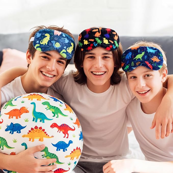 Cuffbow 6 Pack Plush Sleep Mask Set, Cute Plush Eye Masks for Sleeping, Soft Comfortable Travel Nap Blindfold, Sleepover Party Favors for Women (Dinosaur,Colorful)