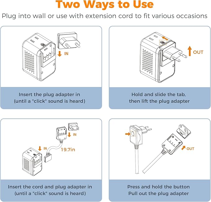 TESSAN 220 to 110 Voltage Converter US to Europe, International Power Adapter with 4 USB Ports(2 USB C), 2 AC and EU/UK/AU Plug Universal Power Converter Adapter Combo, Step Down Transformer Black