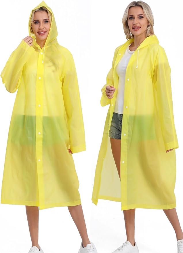 2-Pack Reusable Rain Ponchos for Adults, HOOMBOOM Raincoats Emergency for Women/Men with Drawstring and Sleeves