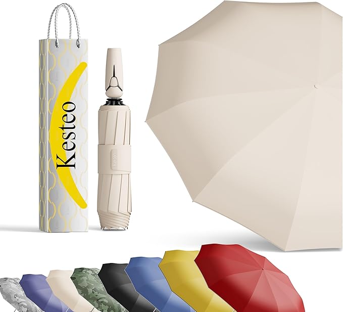 Windproof Travel Umbrella for Rain, Withstand 85MPH Winds, 52 Inch Automatic Reverse Fold Umbrellas Easy Auto Open Close, Portable Compact Umbrella Includes Cover Bag, Perfect for Travel, Car, Commute, Women Men, Backpack