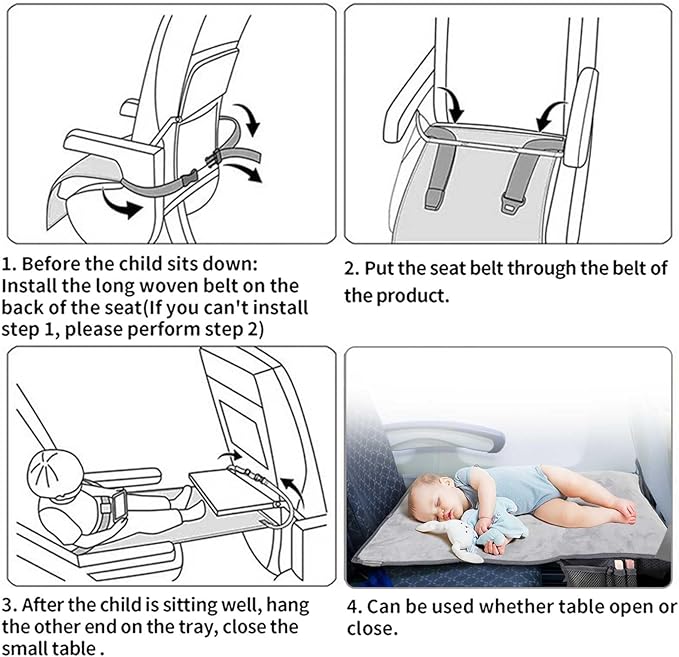 Toddler Airplane Bed, Portable Airplane Seat Extender Travel Bed for Kids, Soft Baby Plane Travel Essentials for Flying, Toddlers Long Flight Must Haves Footrest (Include Inflatable Pillow)