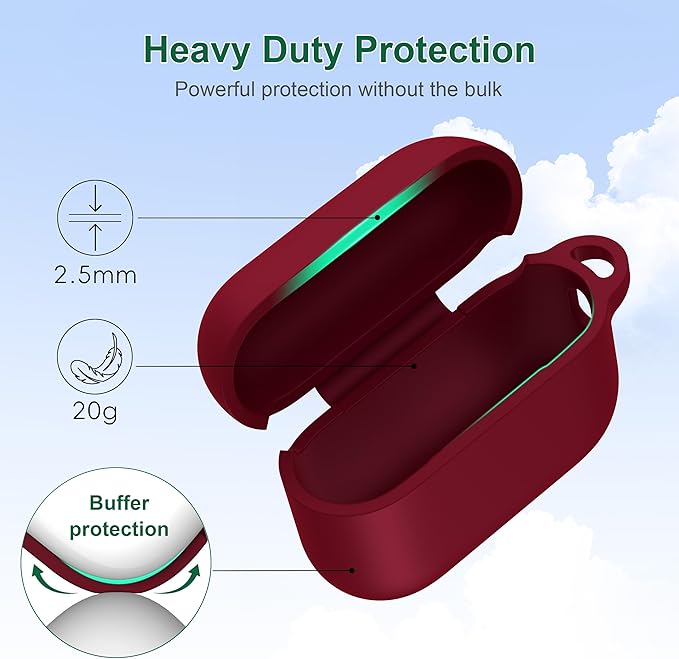 R-fun for AirPods Pro 3 Case (2025), Soft Silicone Protective Case Cover Compatible with Apple AirPods Pro 3rd Generation (USB-C Cable) for Women Men with Cleaning Kit and Keychain, Wine red