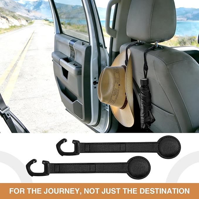 2-Pack Magnetic Cowboy Hat Holder for Truck, Leather Hat Rack Clip for Car Headrest, Travel Hat Hanger Organizer, Strong Grip Keeps Shape, Space-Saving Car Accessories 