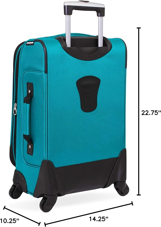SWISSGEAR Sion Softside Expandable Spinner Luggage Durable Lightweight Travel Suitcase, Teal, Carry-On