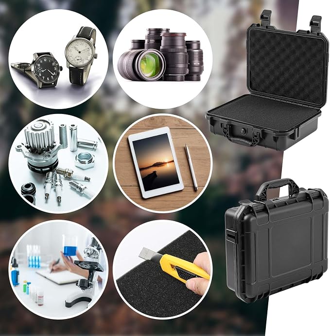 Relaxweex 1 Pcs Waterproof Hard Case with DIY Customizable Foam Insert Portable Protective Case with Knife for Camera Drones Equipments Tools Test Instruments(Black,16.3 x 12.4 x 6.5 Inch)