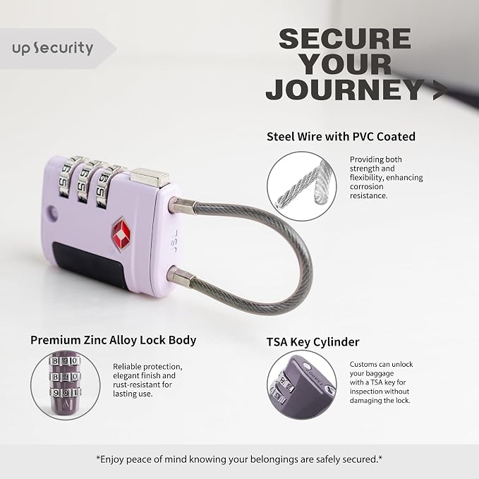 Combo TSA Locks for Luggage, Locker, Suitcase, Luggage Locks TSA Approved, Small Combination Padlock with Cable for Gym Locker, Gun Case, Backpack Bag Zipper, Storage Box, Travel Safe
